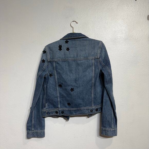 Paige Denim and Star Sequins Distressed Jean Jacket Sz S - Picture 10 of 13